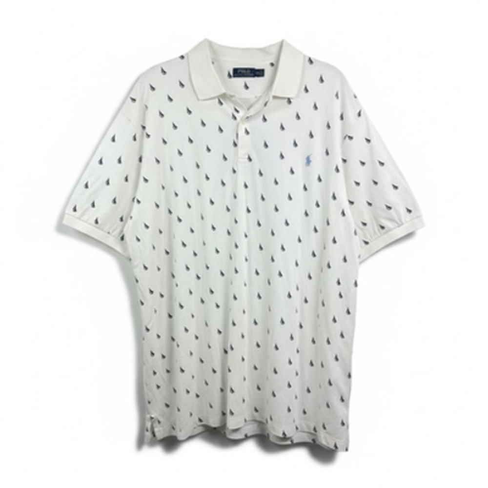 Polo Ralph Lauren Polo Shirt Mens‎ 3XLT White Sailboat Print Nautical Cotton
